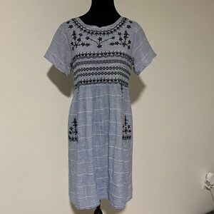 Called to Surf Chic Blue Midi Dress with Black Embroidery